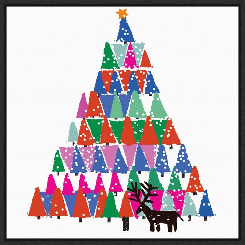 Colorful Christmas Tree Canvas Print with Black Frame