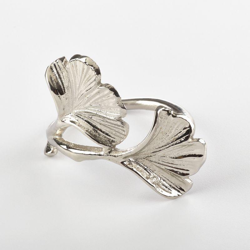 Silver Ginkgo Leaf Design Napkin Rings Set of 4