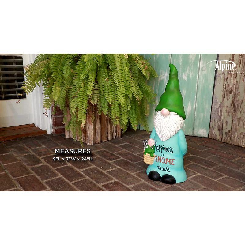 24" Magnesium Oxide "Happiness is Gnome Made" Indoor/Outdoor Garden Gnome Statue Green/Blue - Alpine Corporation