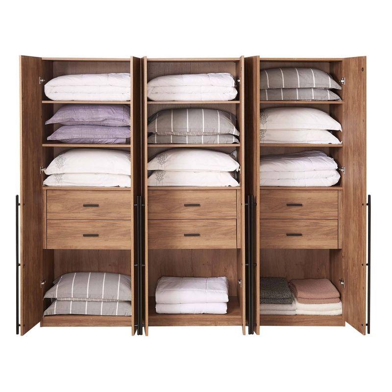 Manhattan Comfort Set of 3 Lee 2 Door and 2 Drawer Wardrobe Closets Golden Brown: Modular Storage Units, MDF Construction