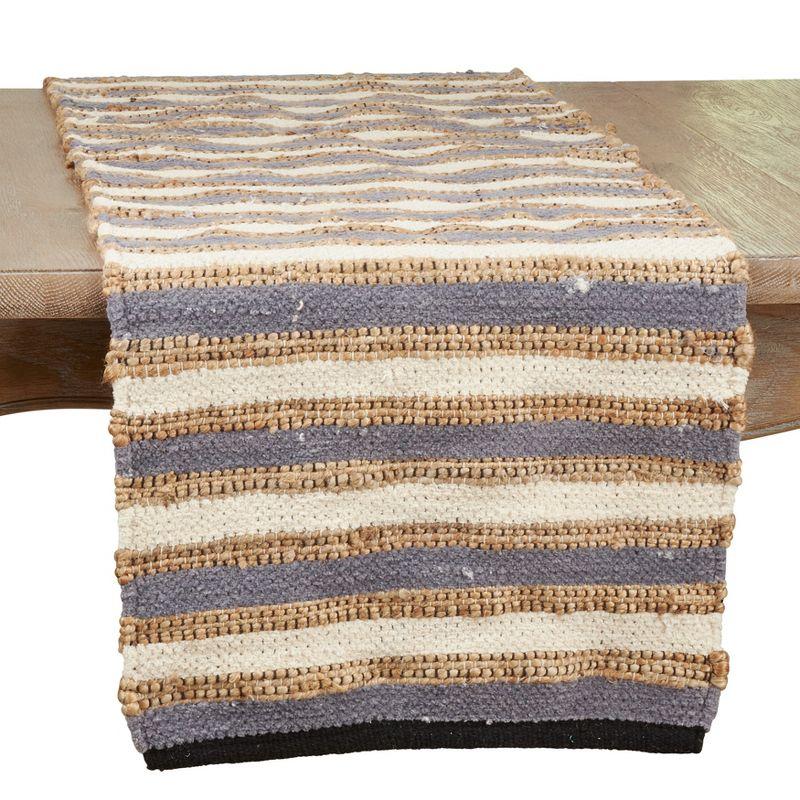 Blue and Multicolor Striped Cotton Chindi Table Runner