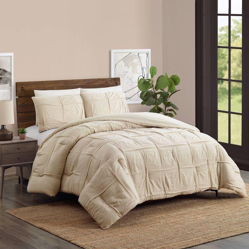 3pc Riley Pleated Comforter Set Cream - Laurel & Mayfair