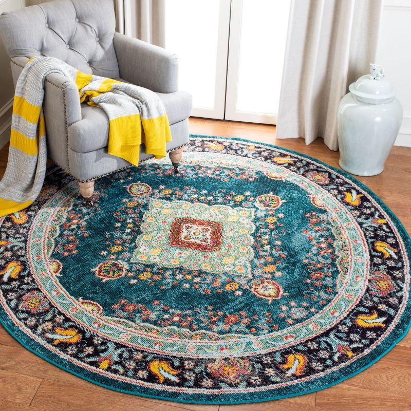 Madison 200 MAD252 Power Loomed Indoor Area Rug - Navy/Turquoise - 6'7" Round - Safavieh
