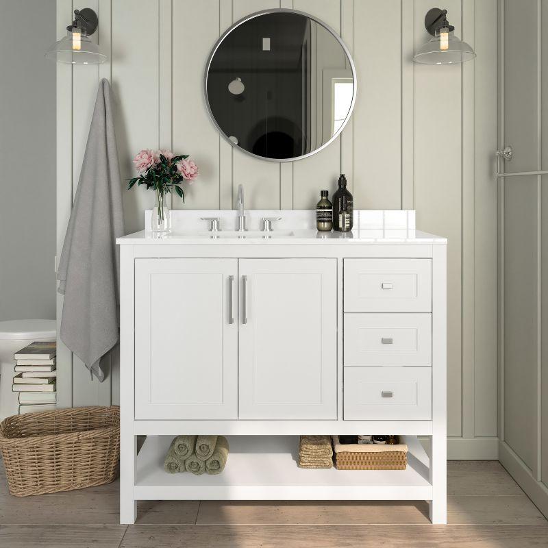 Emma White Freestanding Bathroom Vanity with Carrara Marble Countertop