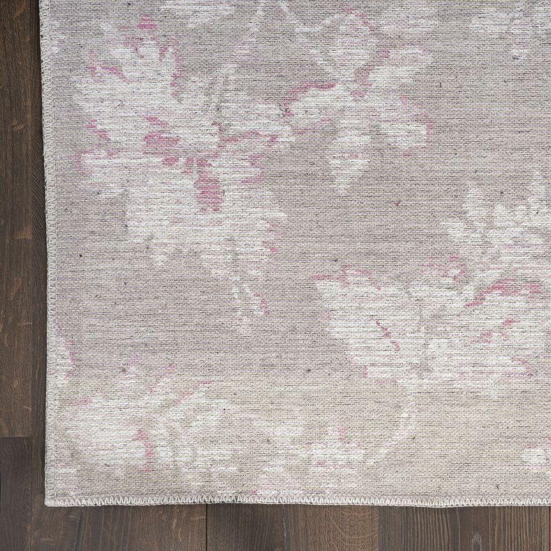 Natural Floral Chenille Rectangular Washable Area Rug