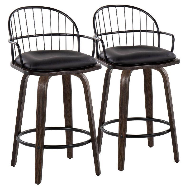 Set of 2 Riley Counter Height Barstools Walnut/Black - LumiSource: 26 inch, Swivel, Upholstered with Armrests