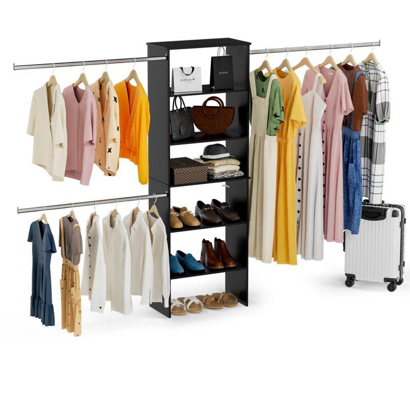 LOVMOR Wood Closet Organizer Starter Kit Tower with 3 Hang Rods