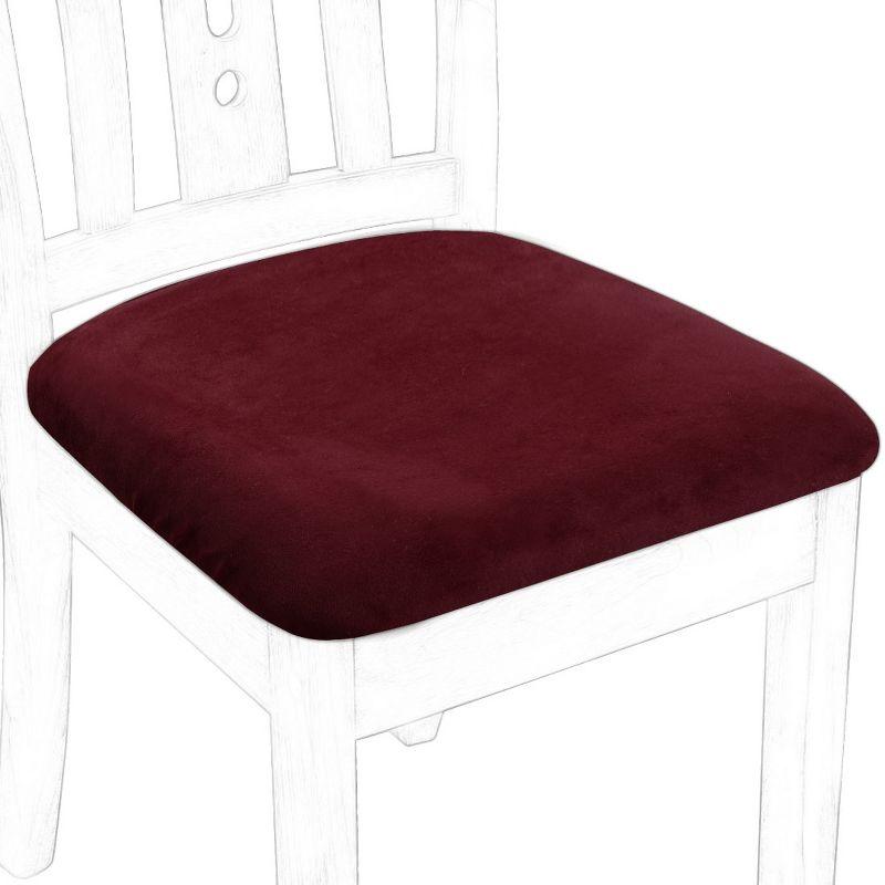 PiccoCasa Velvet Stretchable Printed Dining Room Chairs Slipcover 18" x 18" 6 Pcs Burgundy