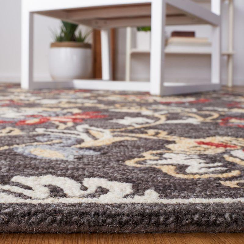 Gray Floral Hand Tufted Wool Square Area Rug