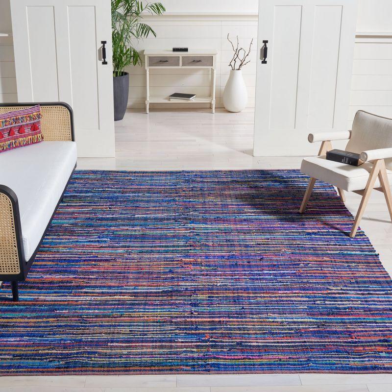 Handmade Boho Stripe Cotton Area Rug 8' x 10' in Blue/Multi