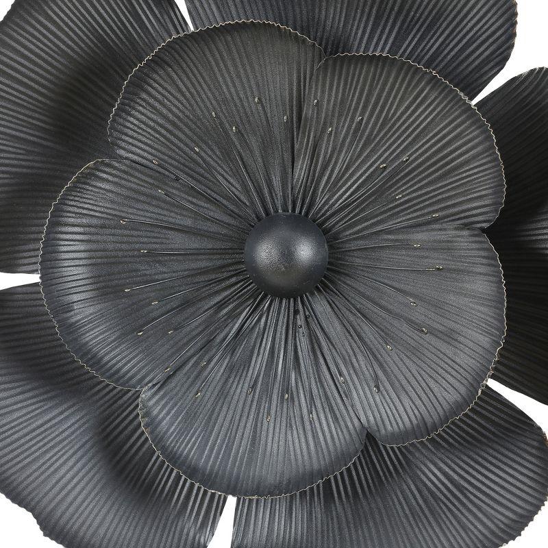 LuxenHome 3-Piece Black Metal Flowers Wall Decor