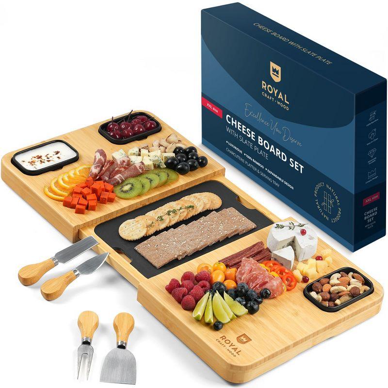 Expandable Bamboo Cheese Board Set with Slate Plate