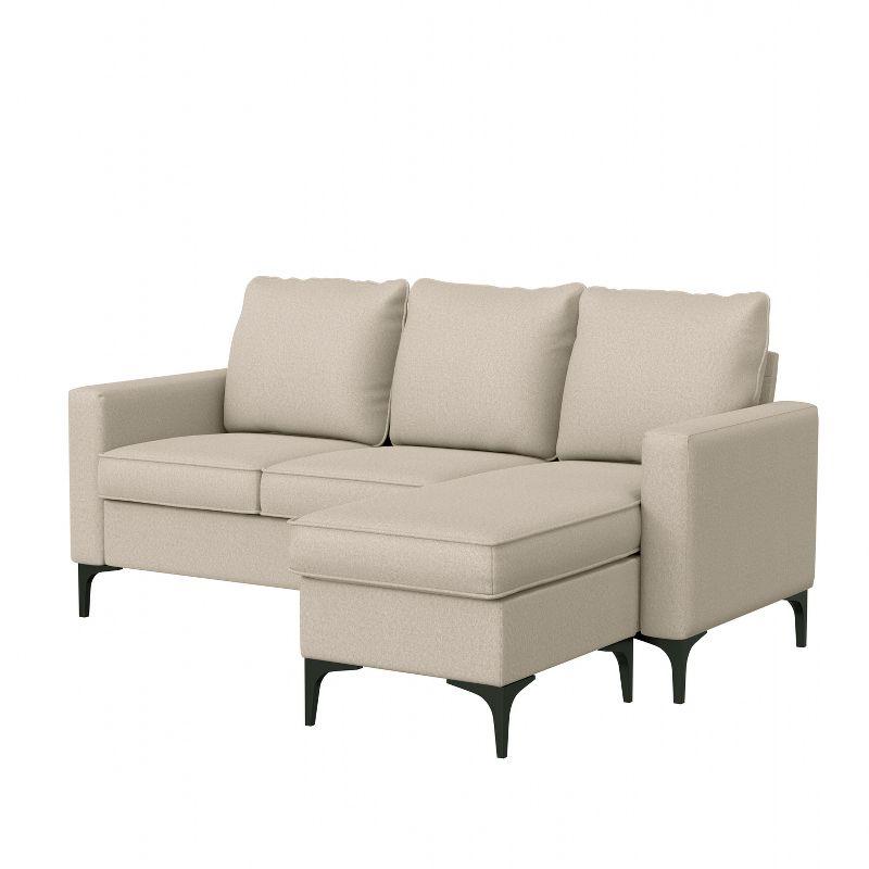 Oatmeal Fabric Reversible Sectional Chaise with Sleek Metal Legs