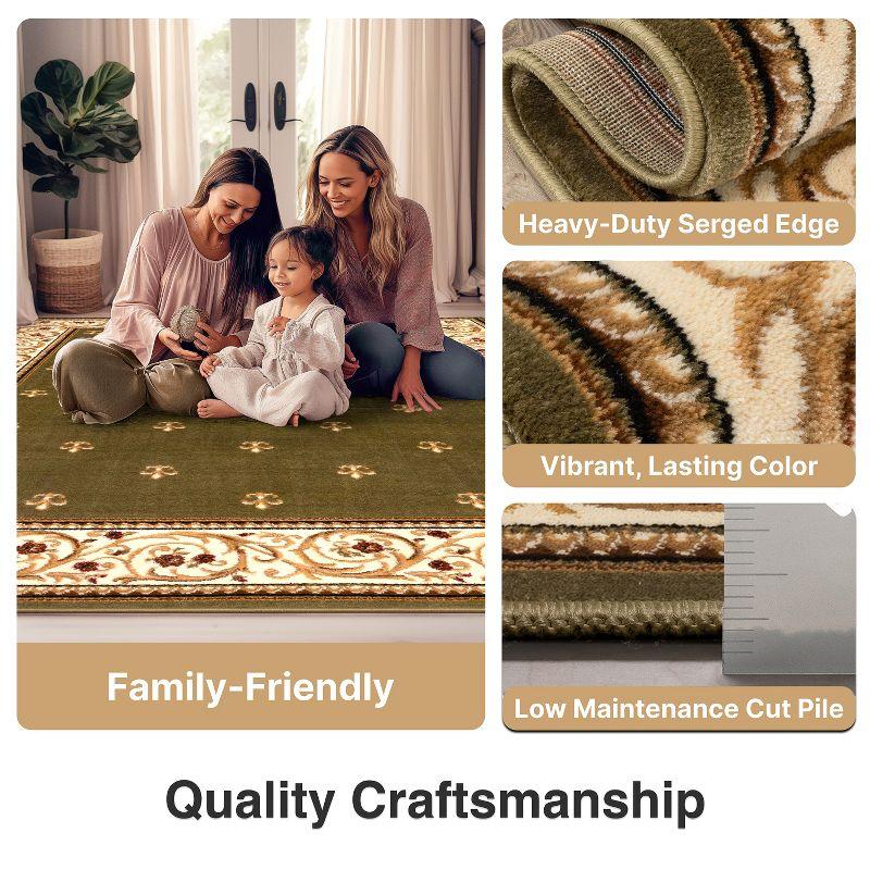 Well Woven Barclay Collection Fleur de Lis Green 7'10" x 9'10" Area Rug - for Living Room, Bedroom, and Dining Room