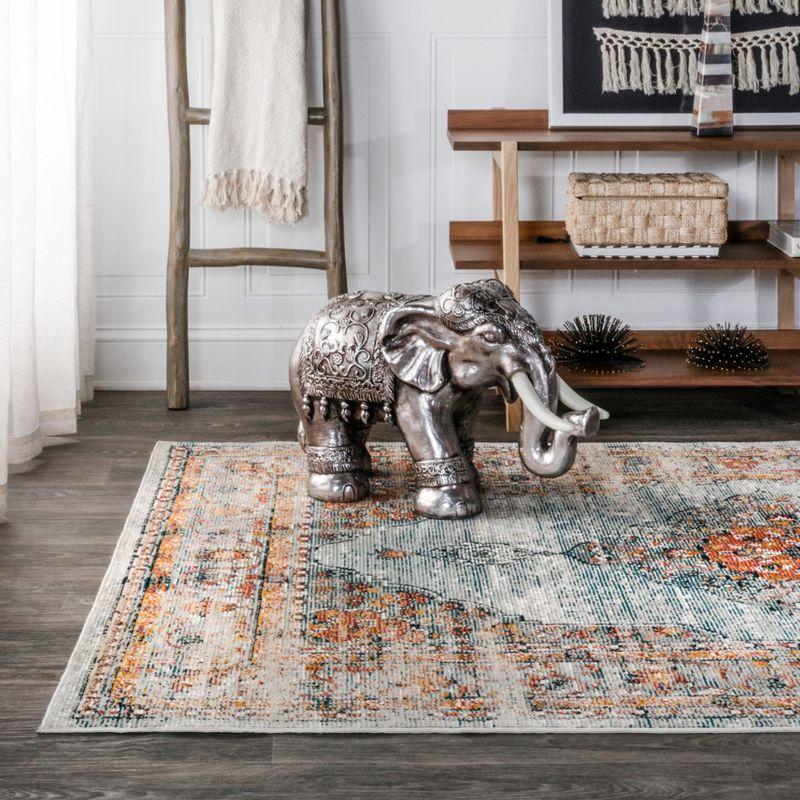 4'x6' Cadiz Vintage Medallion Area Rug, Coral/Turquoise - JONATHAN Y
