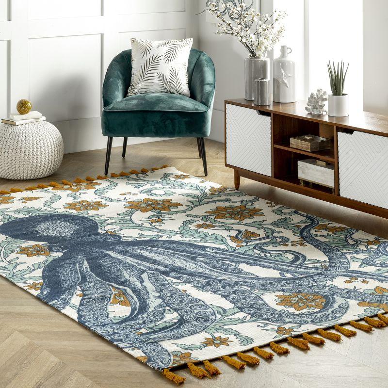 Thomas Paul Thomas Paul Octopus Tasseled Blue/Yellow Area Rug