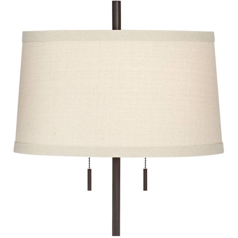 Possini Euro Design Nayla Modern Floor Lamp 62 1/2" Tall Bronze Metal Off White Fabric Tapered Drum Shade for Living Room Bedroom Office House Home