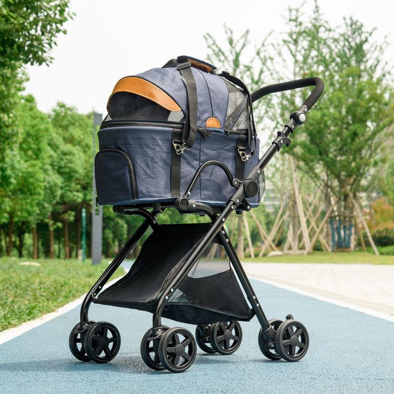 PawHut 2 in1 Foldable Pet Stroller and Detachable Travel Carriage with Lockable Wheels, Adjustable Handlebar Canopy and Zippered Mesh Window