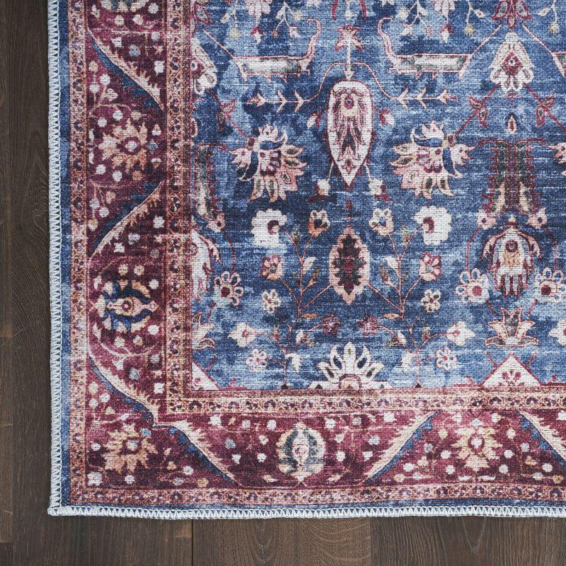 Nourison Washable Brilliance 2' x 6' Blue/Brick Vintage Indoor Bathroom, Kitchen Runner Rug