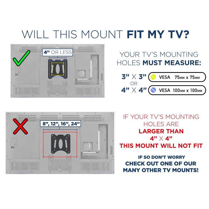 Mount-It! Low Profile Fixed TV Wall Mount for Small Televisions Computer Monitors | Fits 13" to 27" | Quick Disconnect | 60 Lbs. Capacity | Black