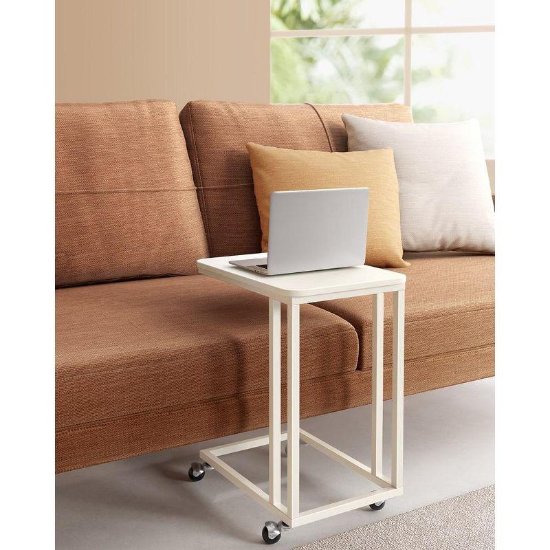 VASAGLE End Table, C Shaped TV Tray with Metal Frame Rolling Casters for Coffee Laptop Mobile Tablet, Industrial Side Table