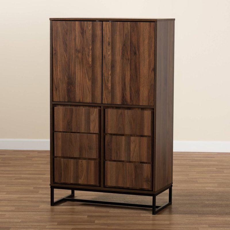 Neil Wood and Metal Storage Cabinet Brown/Black - Baxton Studio: Modern Accent Furniture with Fixed Shelves, 2 Drawers