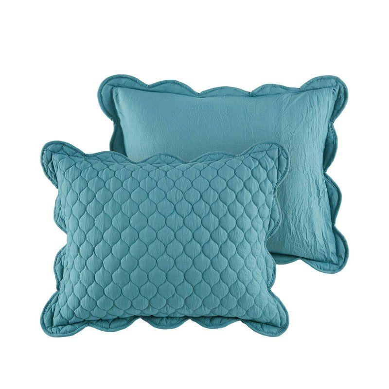 Teal King Reversible Microfiber Quilt Set with Scallop Edges