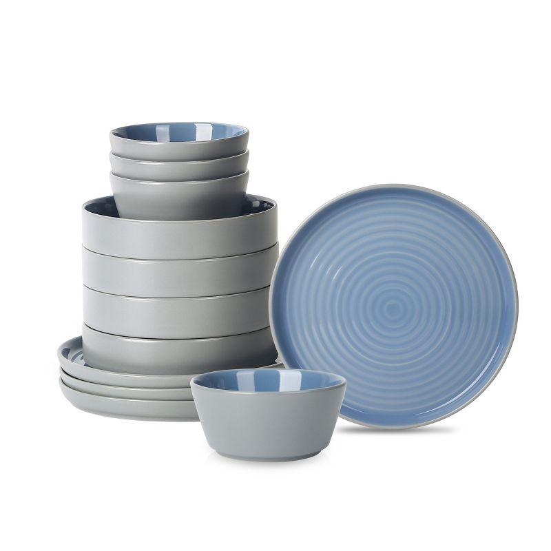 Elica 12-Piece Blue and Grey Ceramic Dinnerware Set