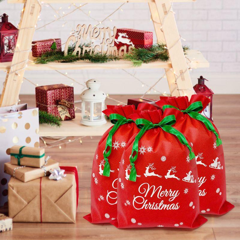 Wrapables Non-Woven Christmas Holiday Drawstring Gift Bags for Party Favors, Goodie Bag, Treats, Gift Wrap, Parties (Set of 8)