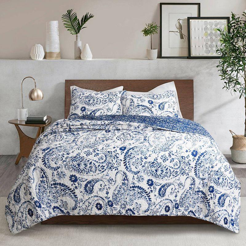 Erindale Navy Blue Cotton Reversible King Quilt Set