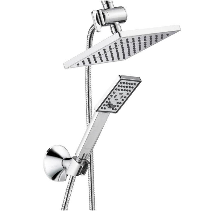BRIGHT SHOWERS Rain Shower Head Combo, 8" Rainfall Shower with Handheld Spray, 60" Hose, 3-Way Diverter, Wall Bracket, Chrome