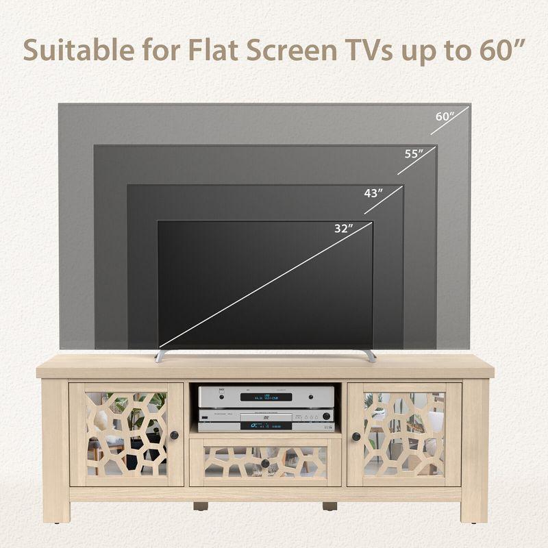 Tangkula 55" Retro TV Stand Media Entertainment Center w/ Mirror Doors & Drawer Natural