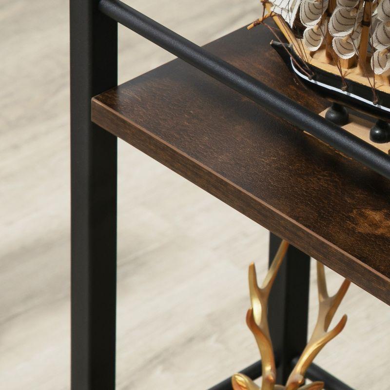 HOMCOM C Shaped End Table with Storage Shelves, Mobile Side Table with Wheels for Sofa Couch, Bed, Metal Frame