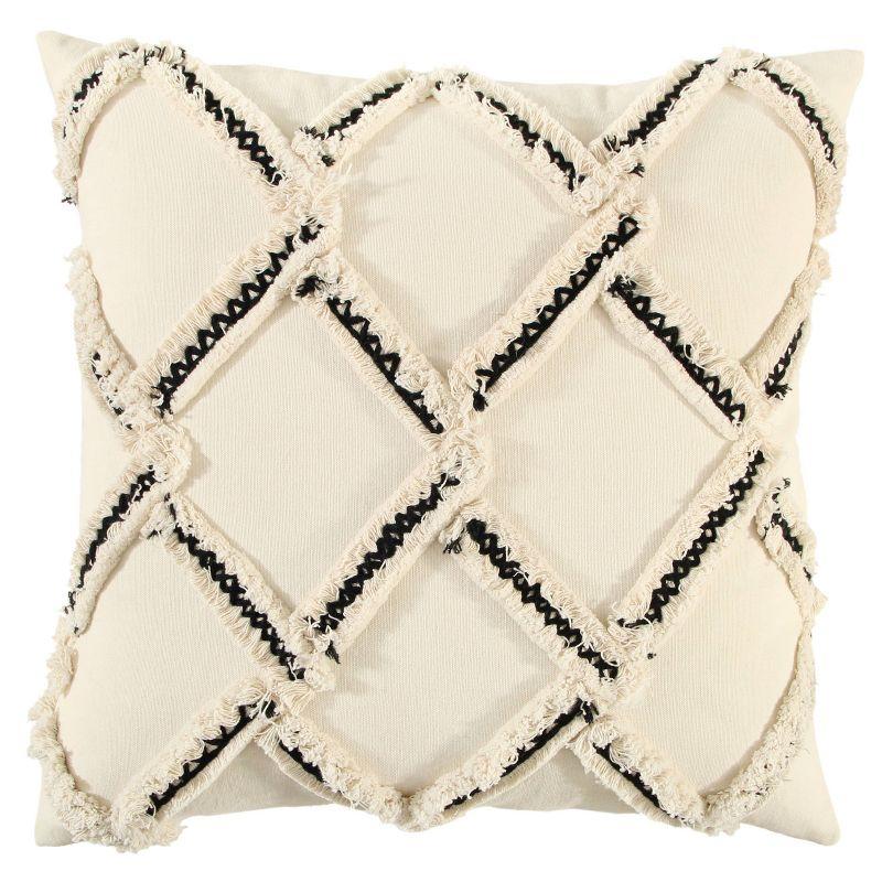 Natural Ivory Cotton Duck 12" Square Embroidered Throw Pillow Cover