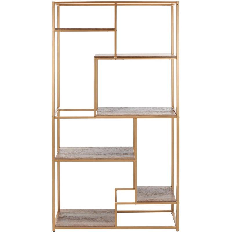 Rege Gold and Wood 7-Shelf Asymmetric Etagere