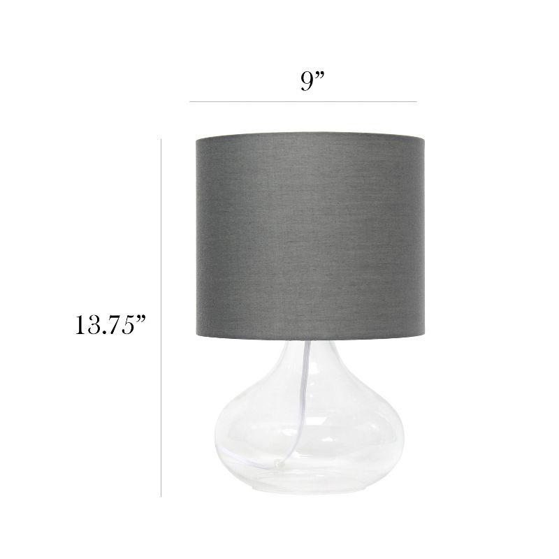 Clear Glass Raindrop Table Lamp with Fabric Shade Gray - Simple Designs: ETL Listed, No Assembly, Modern Decor, 1-Way Switch