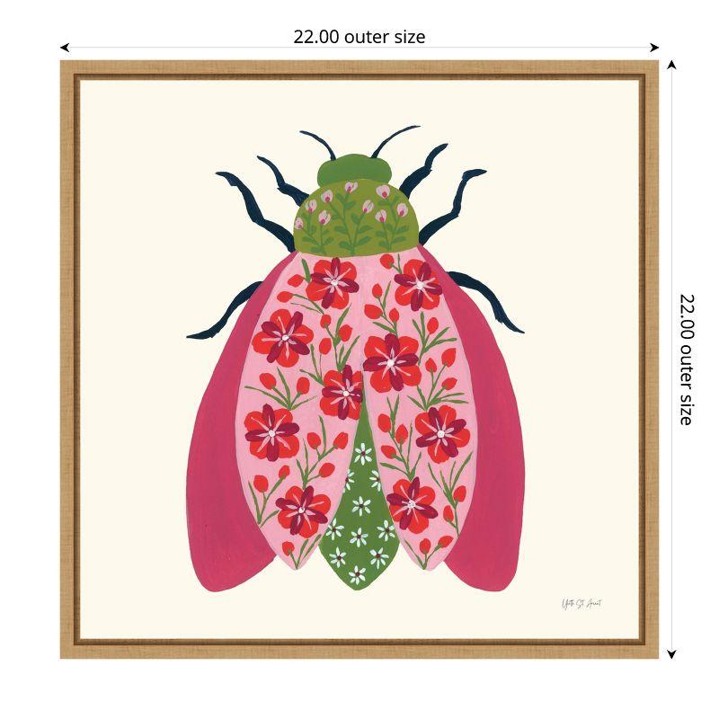 Floral Beetle Lithograph on Canvas with Light Wood Frame