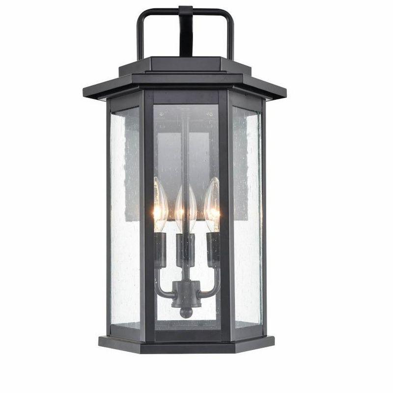 Ellis Black Powder Coat Outdoor Wall Sconce with Glass Panels