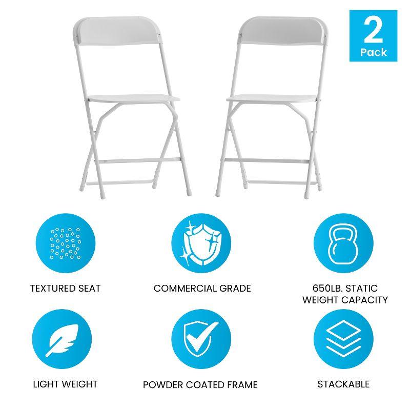 Emma and Oliver Set of 2 Stackable Folding Plastic Chairs - 650 LB Weight Capacity