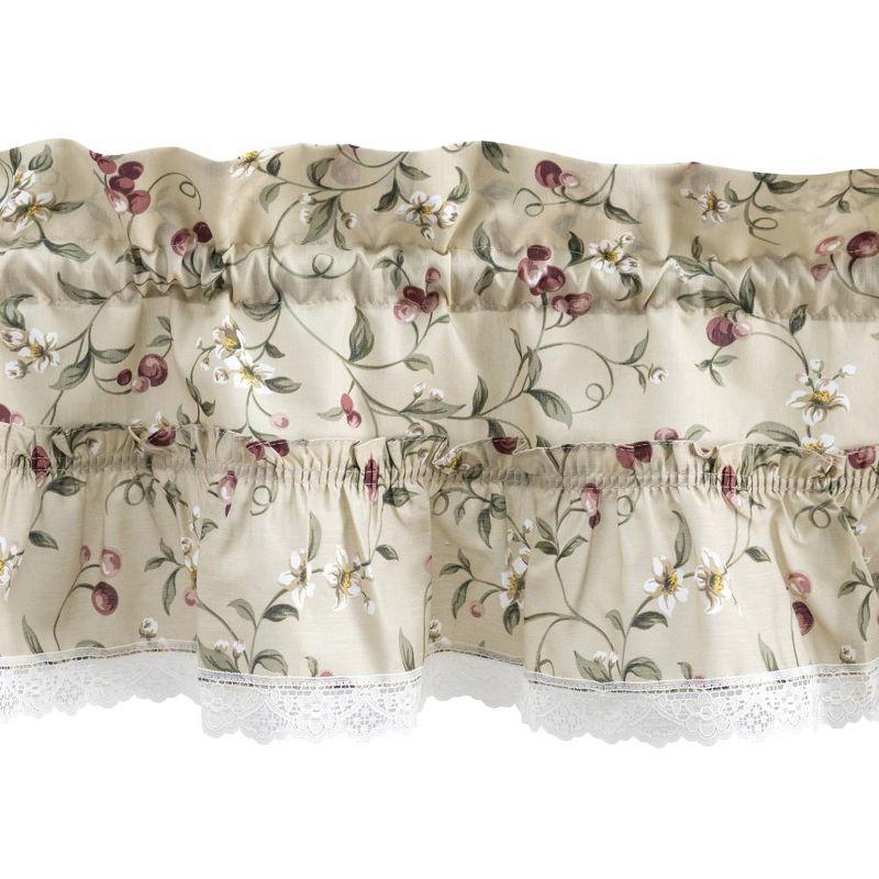 Ellis Curtain Cherries Ruffled 1.5" Rod Pocket Valance for Windows 52" x 12" Natural