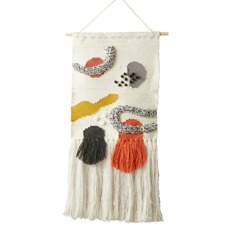 Abstract Multicolor Wool Woven Wall Hanging with Wooden Bar