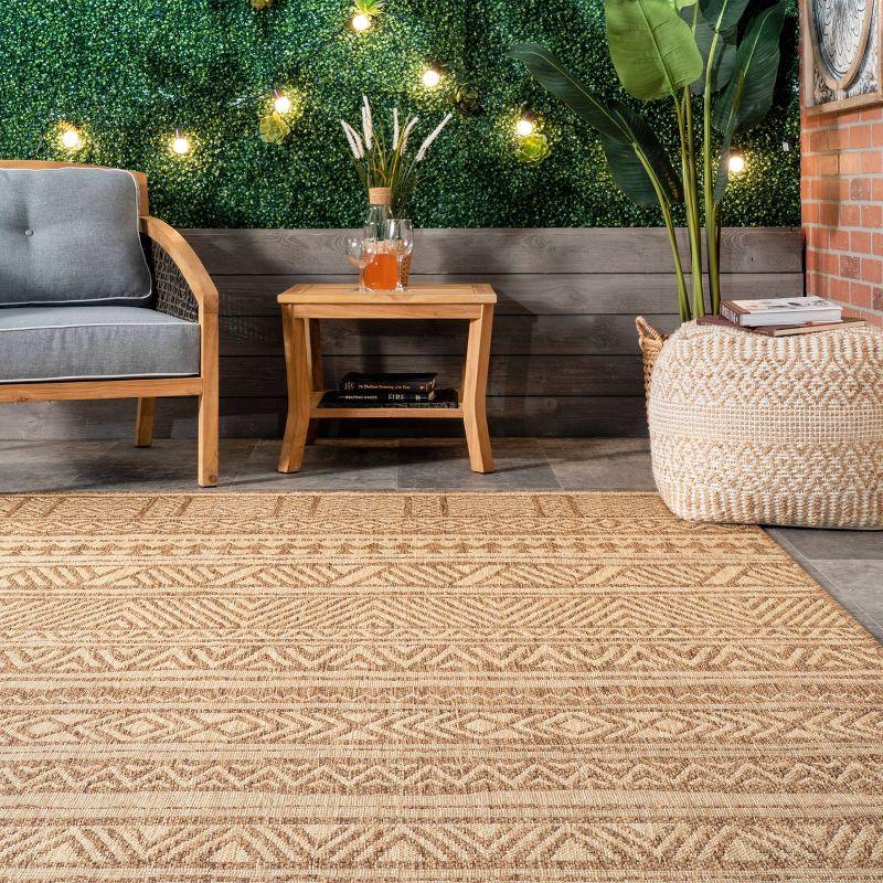 Beige Striped Synthetic Easy-Care Indoor/Outdoor Area Rug