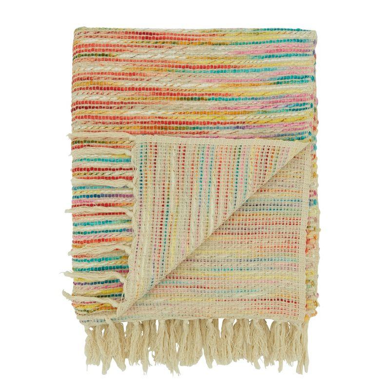 Multicolor Rainbow Stripe Cotton Acrylic Throw Blanket with Fringe