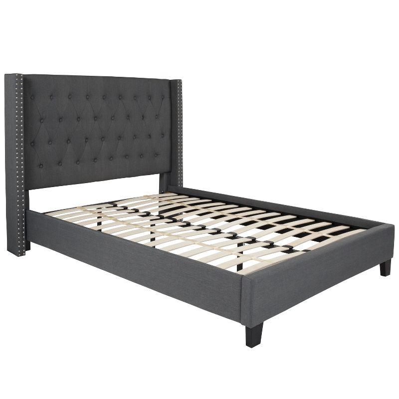 Flash Furniture Riverdale Tufted Upholstered Platform Bed with Accent Nail Trimmed Extended Sides