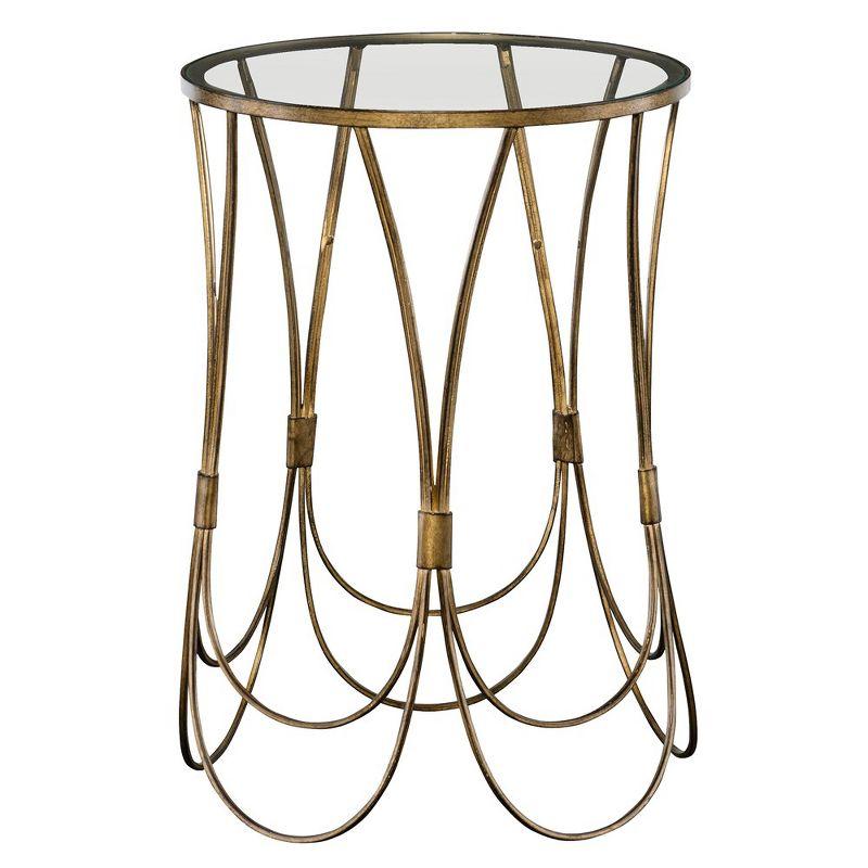 Kalindra Round Gold Metal and Glass Accent Table