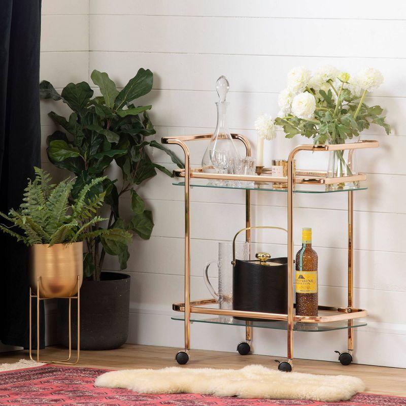 Elegant Gold and Glass Rolling Bar Cart with Storage