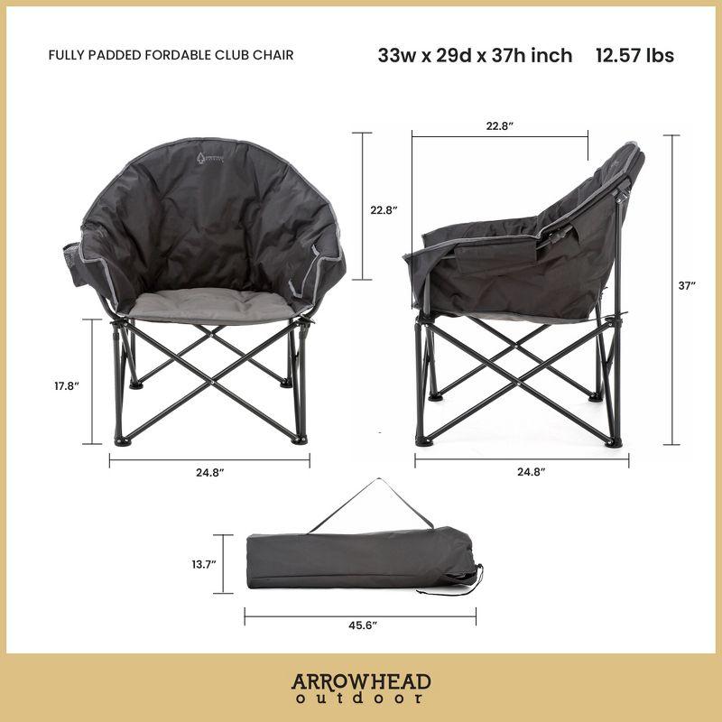 Arrowhead Outdoor Oversized Heavy-Duty Club Folding Camping Chair w/External Pocket, Cup Holder, Portable, Padded, Moon, Round, Bag (Charcoal Black)