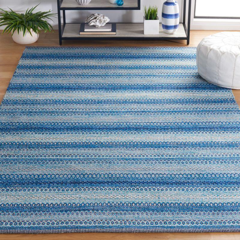 Handwoven Grey and Blue Wool Cotton 4' x 6' Area Rug