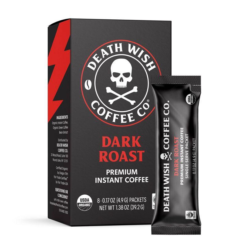Death Wish Coffee Organic and Fair Trade Dark Roast Instant Coffee 8ct/1.38oz