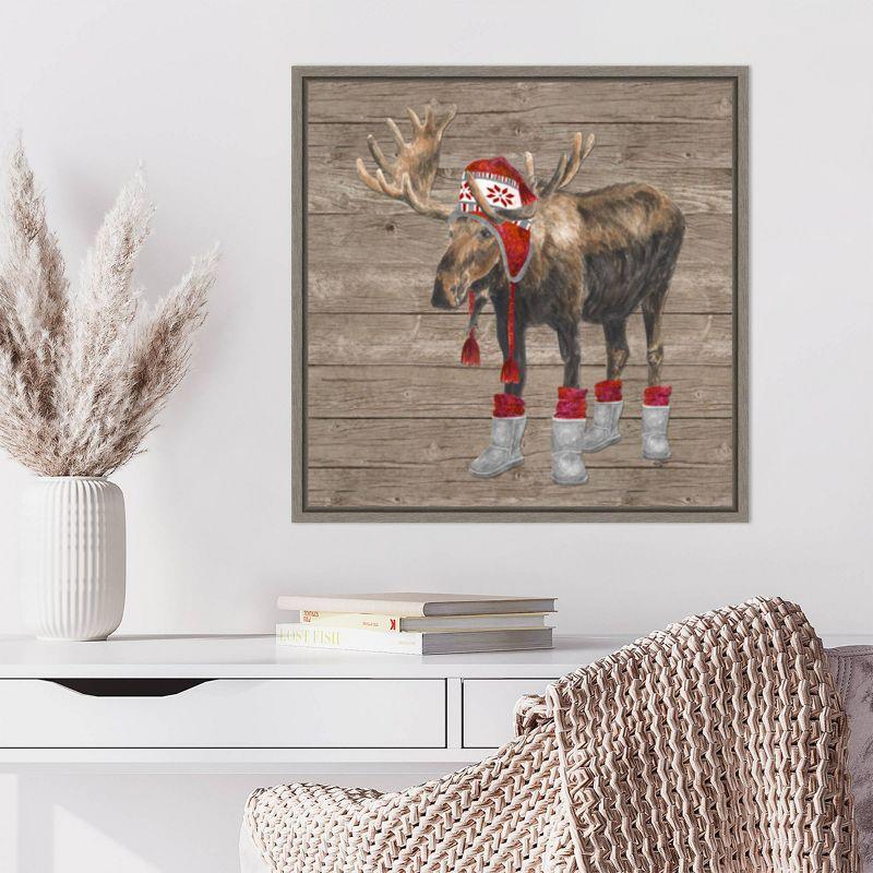 Warm in the Wilderness Moose Canvas Print with Sylvie Greywash Frame